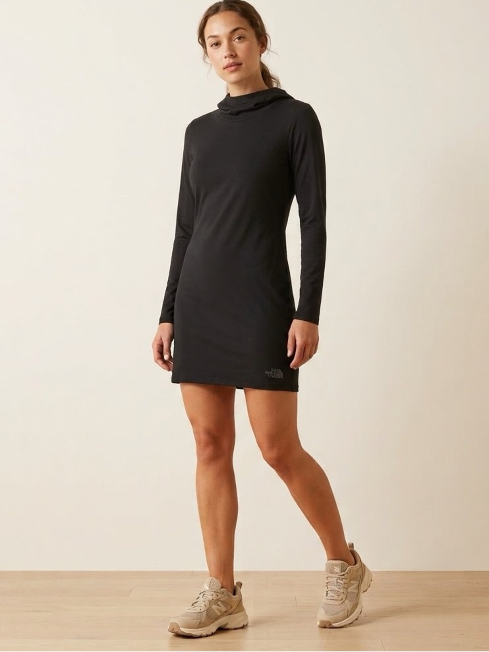 North Face Long Sleeve Hooded Athletic Dress Lightweight FlashDry Black Medium